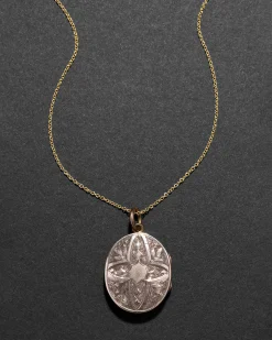 Antique Victorian 1800s 14k Gold Fill Hand Etched Locket Necklace