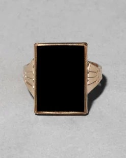 Antique Victorian 1880s 14k Gold Fill & Onyx Hand Etched Ring
