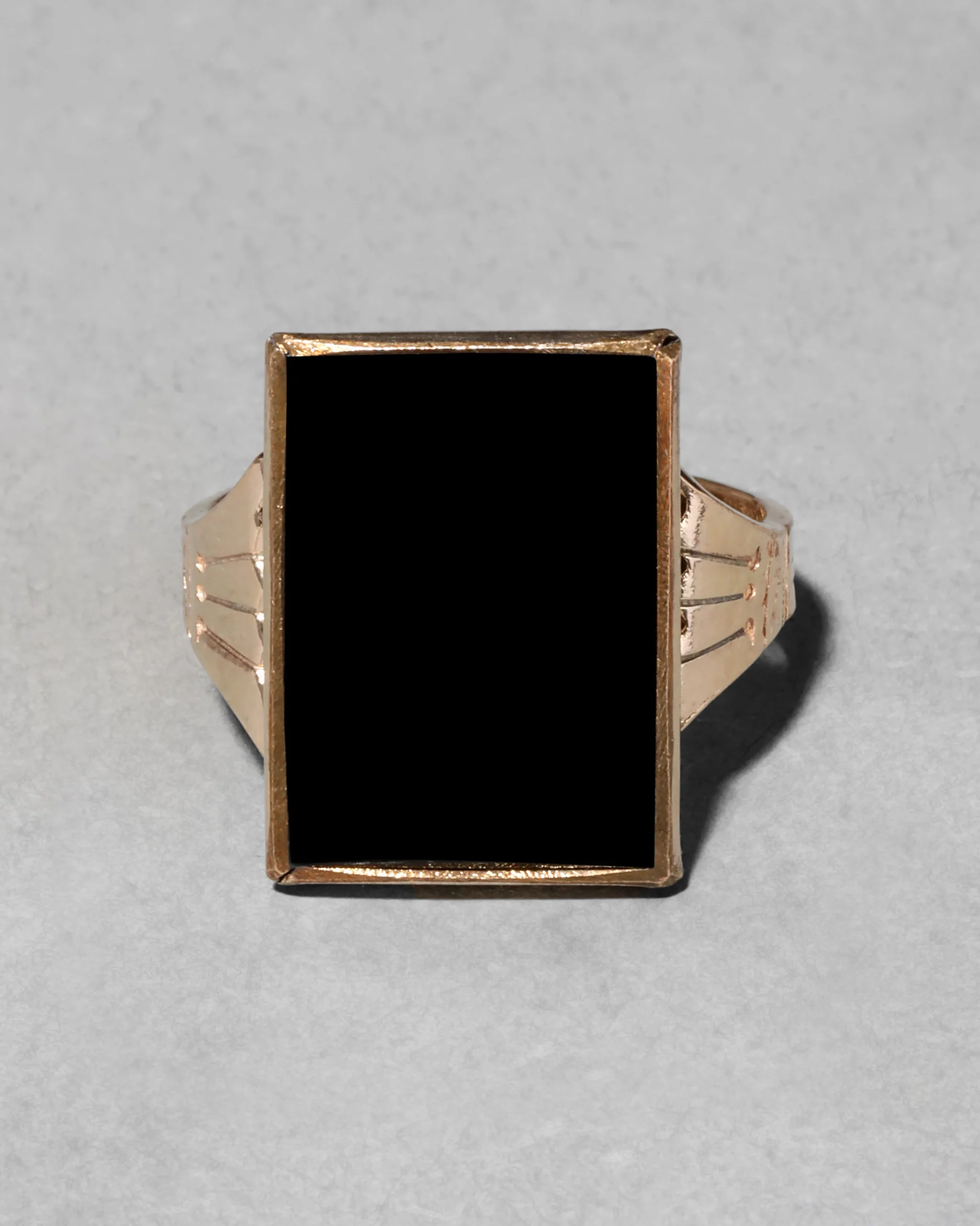 Antique Victorian 1880s 14k Gold Fill & Onyx Hand Etched Ring