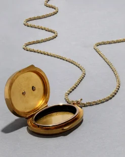 Antique Victorian 1800s 14k Gold Locket Necklace with Pearl on French Rope Chain