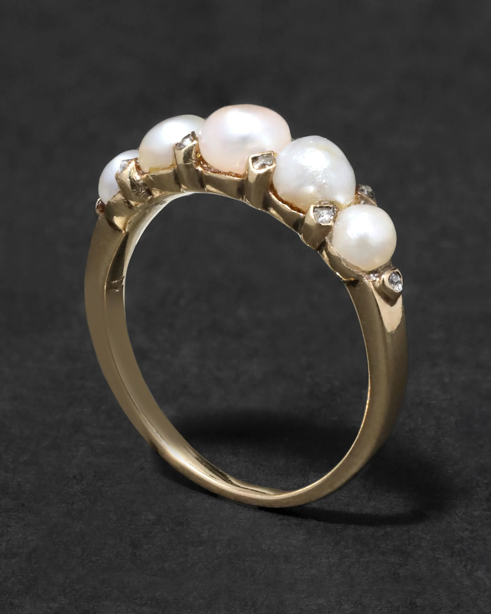 Antique Victorian 1800s 14k Gold with Diamond Prong Set Pearl Ring
