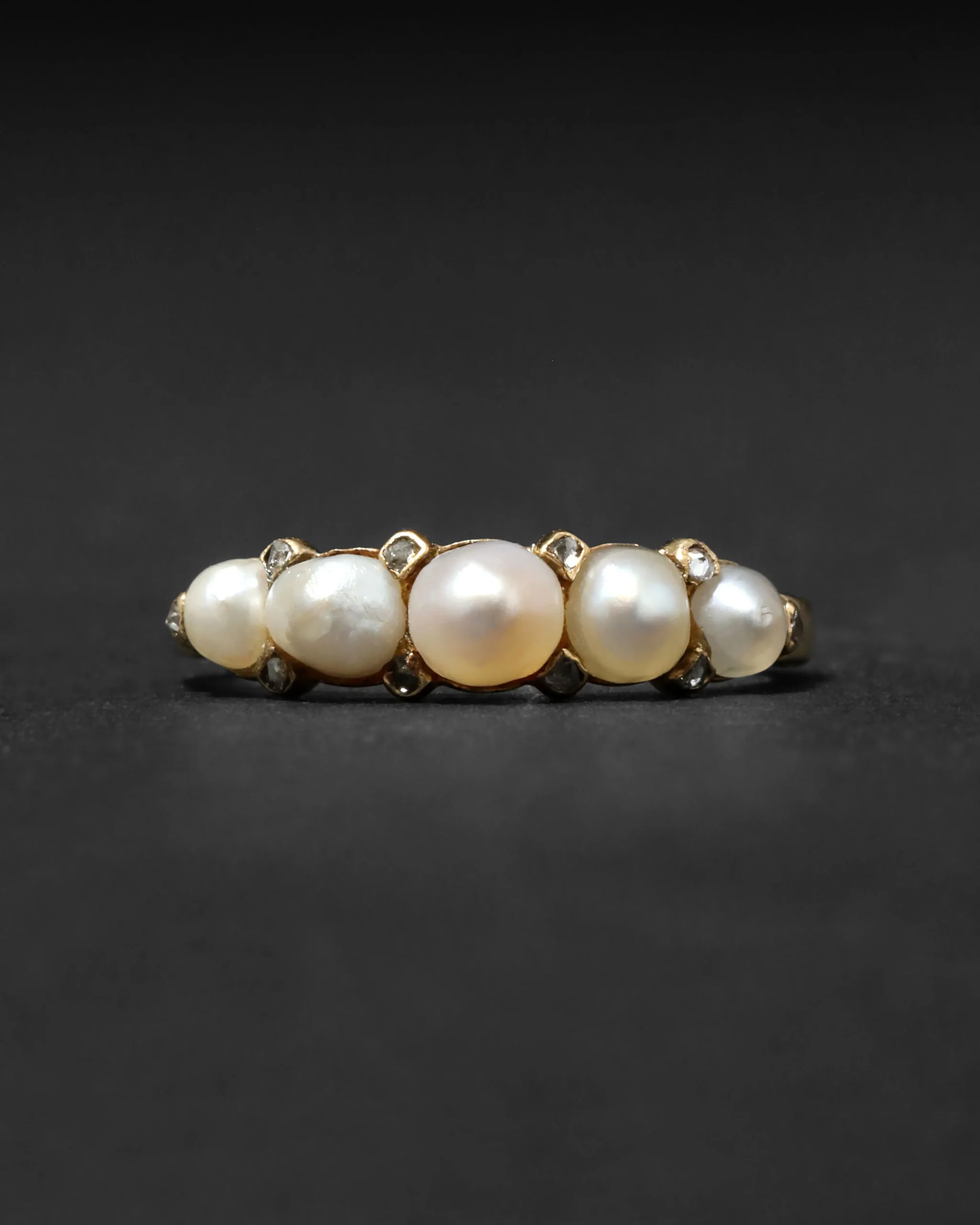 Antique Victorian 1800s 14k Gold with Diamond Prong Set Pearl Ring