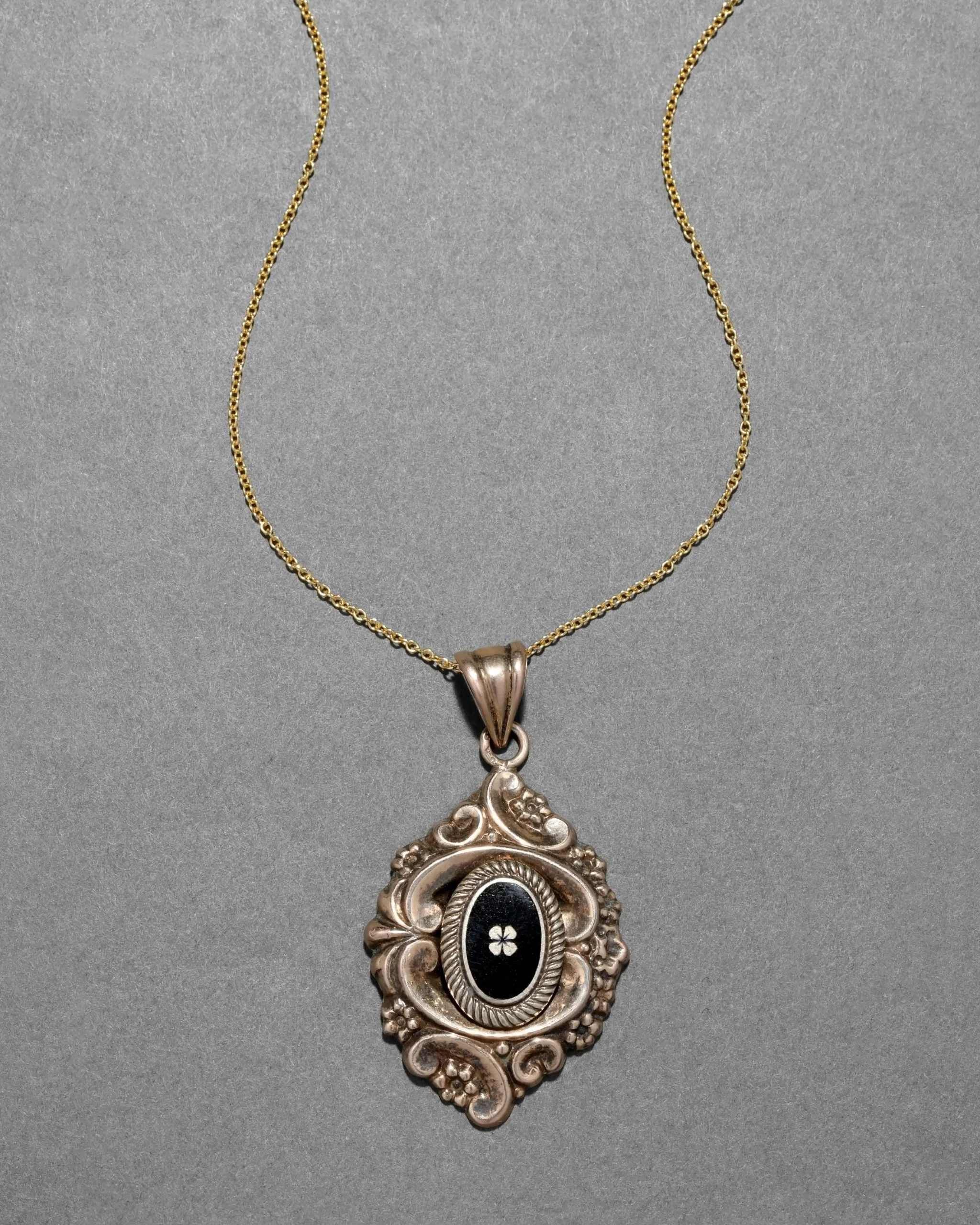 Antique Victorian 1880s 10k Gold with Enamel Lucy Pendant Necklace
