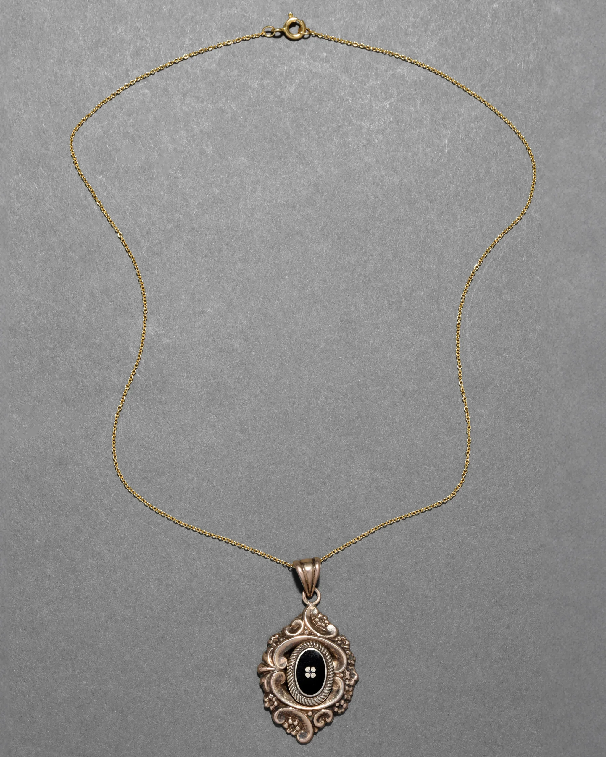 Antique Victorian 1880s 10k Gold with Enamel Lucy Pendant Necklace