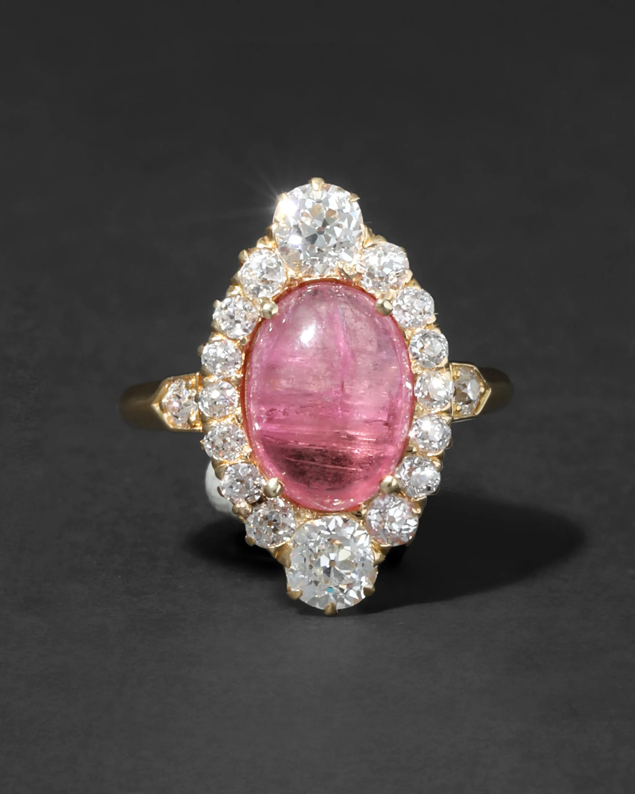 Antique Victorian 1890s 18k Gold with Pink Tourmaline & Diamond Marquis Ring