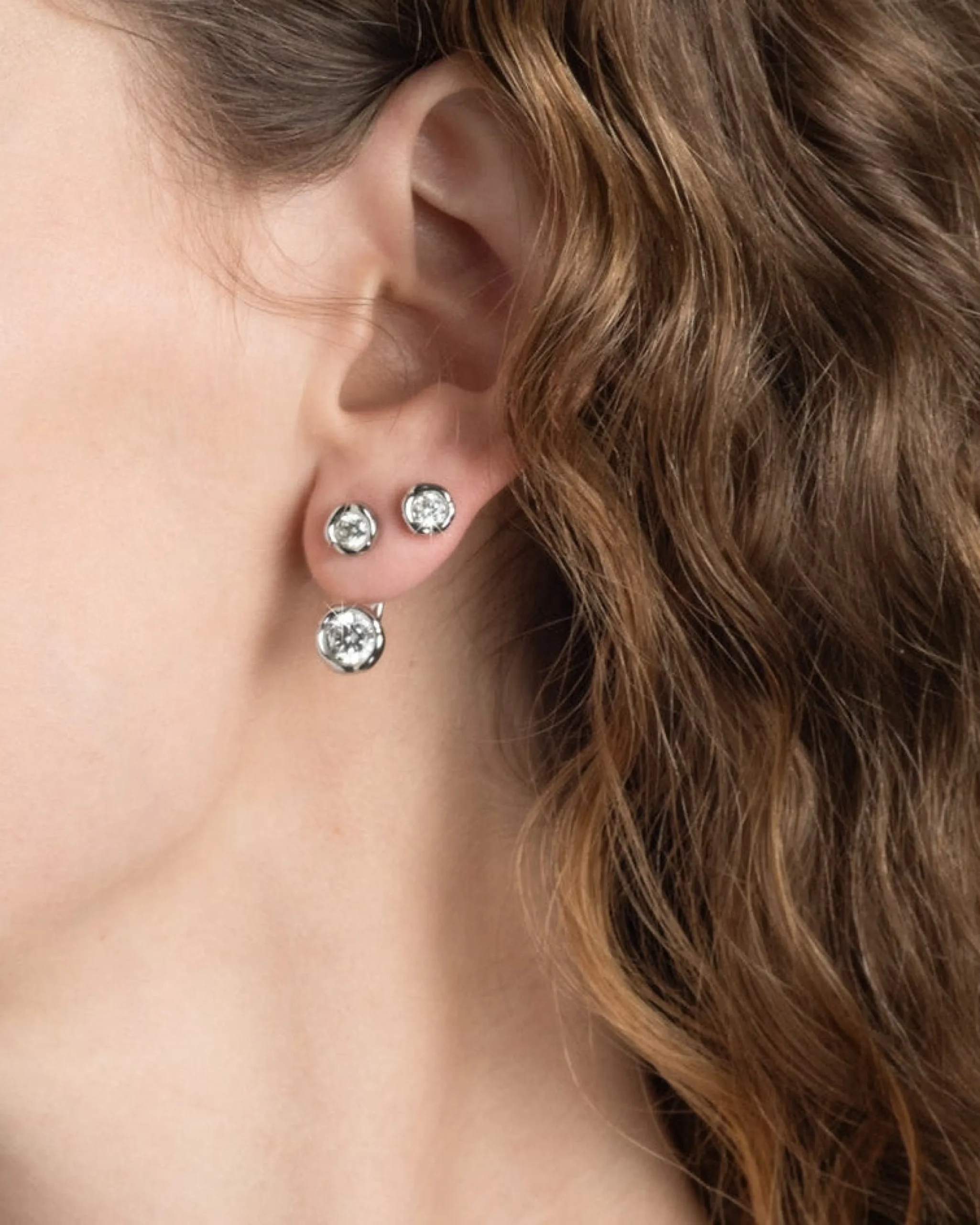 Asterales Silver Molten Front Back Earring