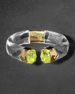 Bonbon Crystal Lucite Hinge Bracelet- Clear and Citrus