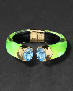 Bonbon Crystal Lucite Hinge Bracelet- Fluorescent Yellow