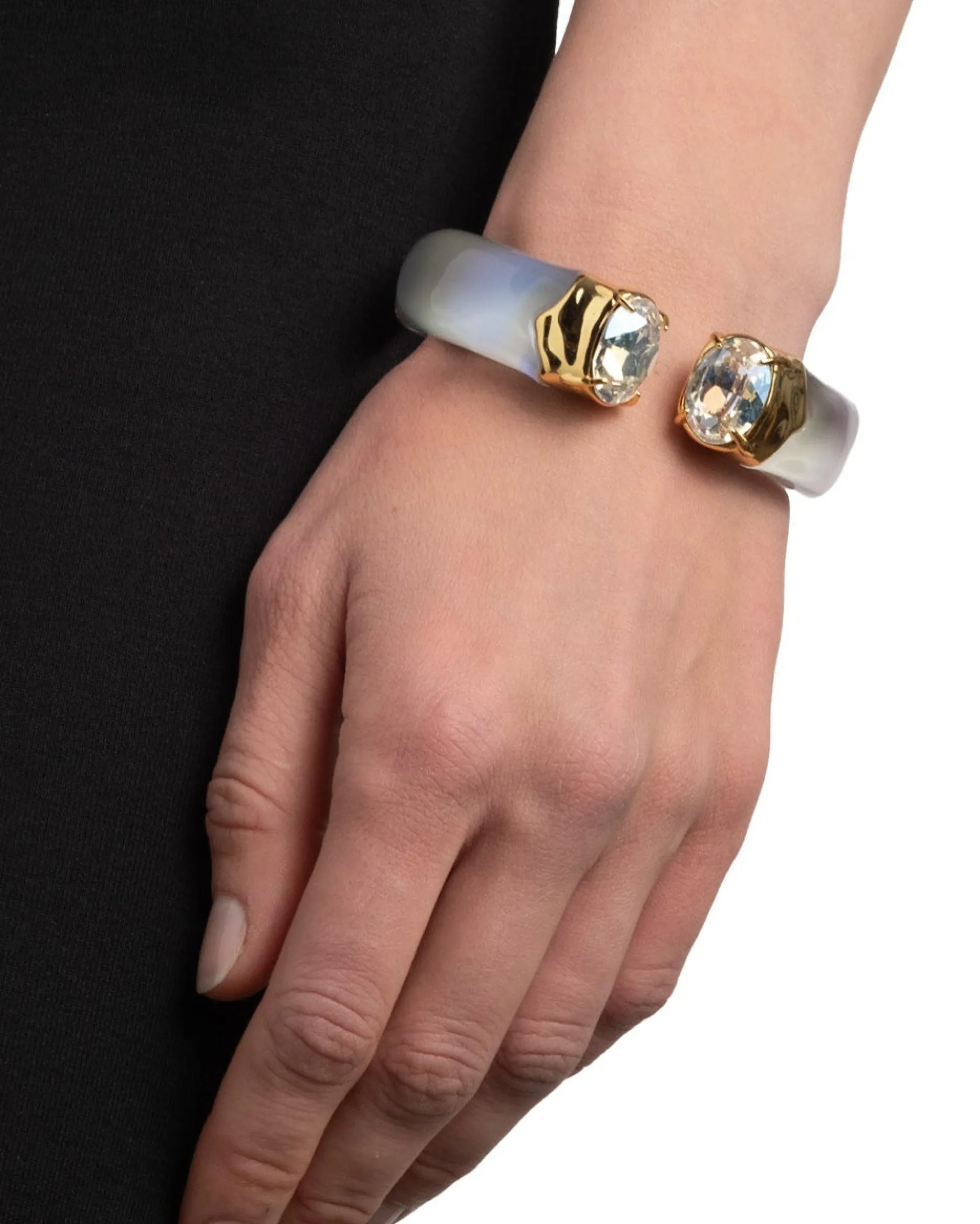 Bonbon Crystal Lucite Hinge Bracelet- White Opal
