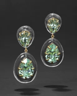 Bonbon Crystal Lucite Teardrop Post Earring- Clear + Basil Crystal