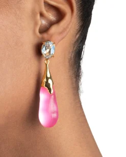 Bonbon Crystal Small Teardrop Earring- Neon Pink