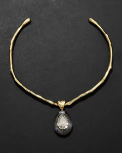 Bonbon Crystal Teardrop Lucite Collar Necklace- Clear