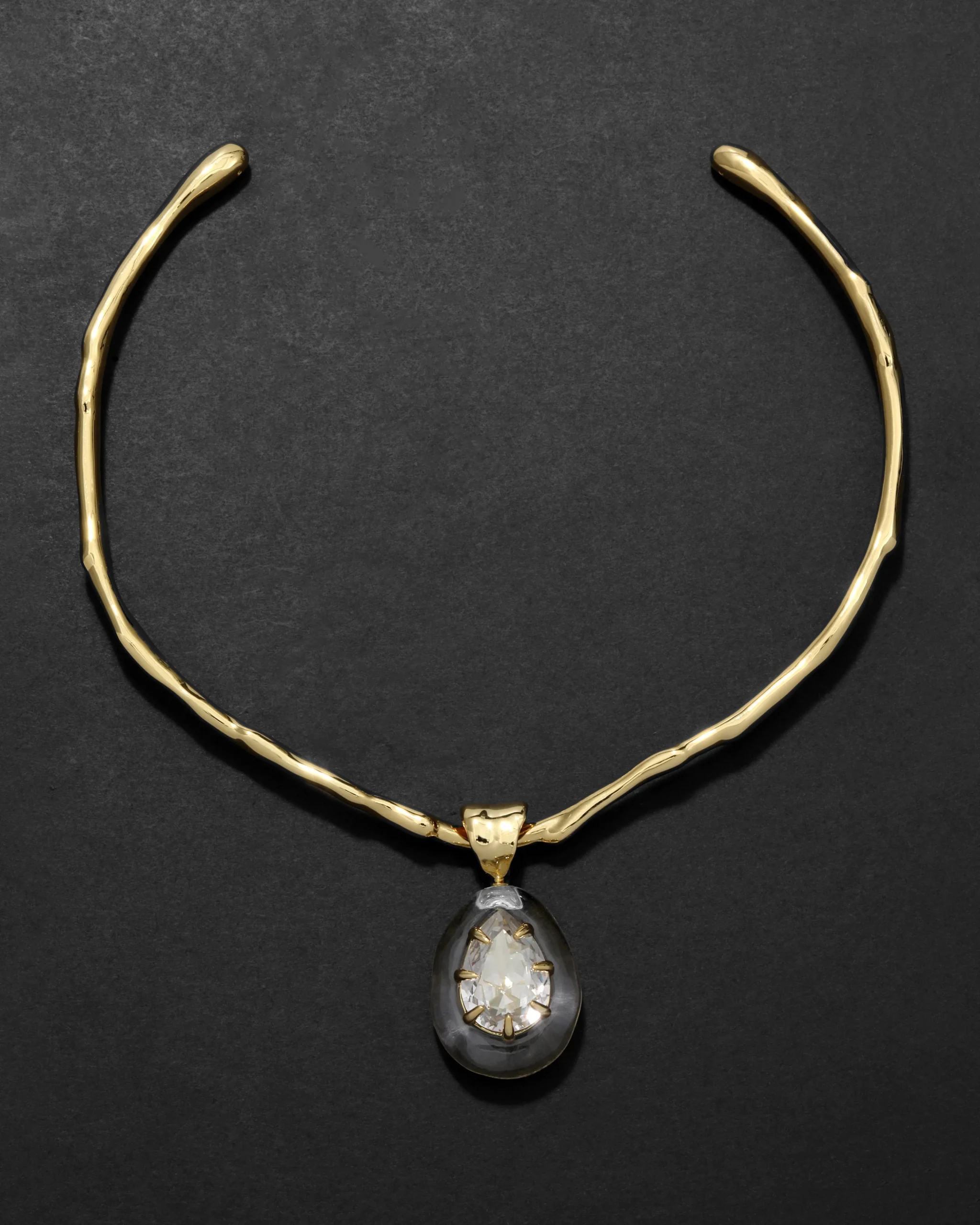 Bonbon Crystal Teardrop Lucite Collar Necklace- Clear