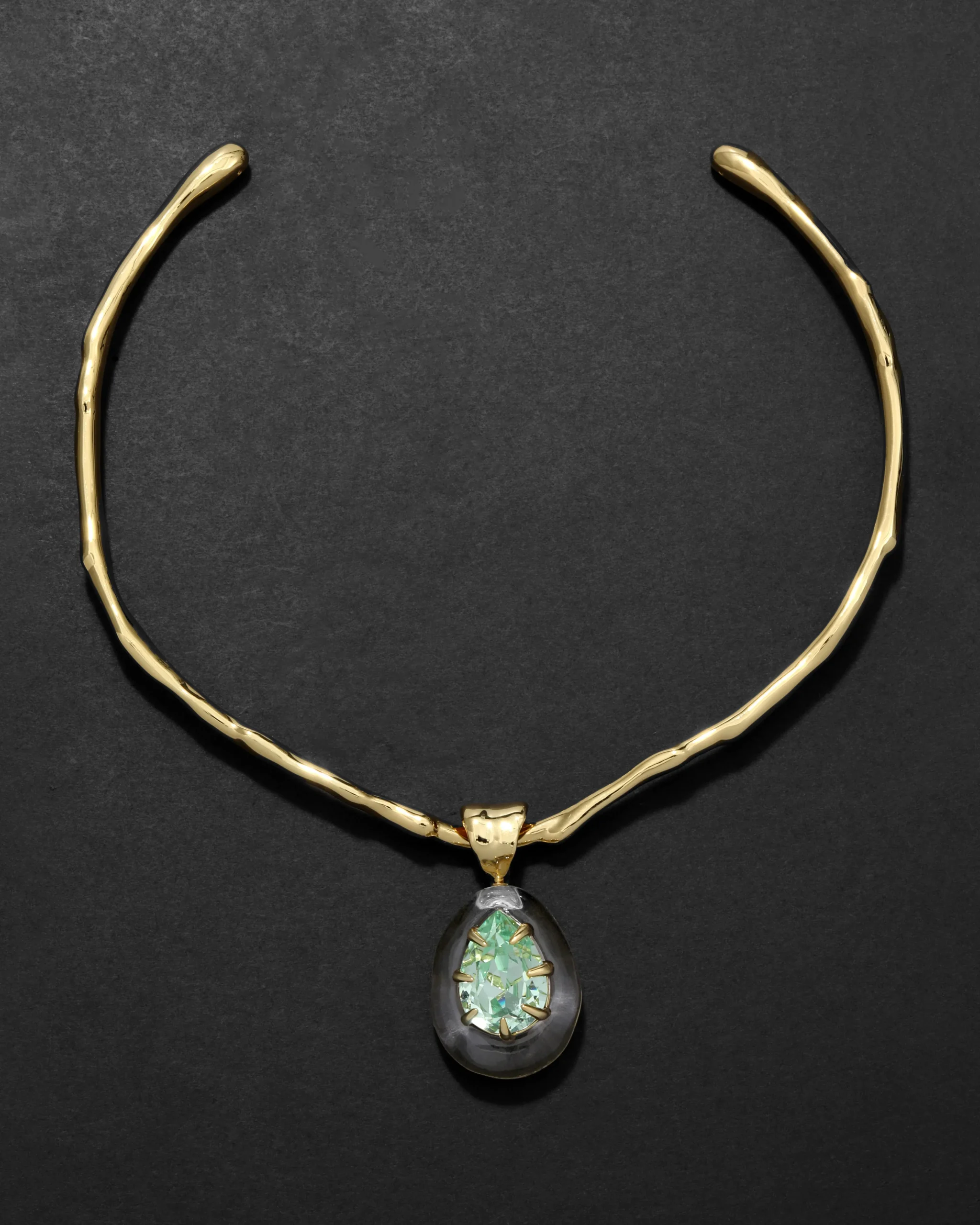 Bonbon Crystal Teardrop Lucite Collar Necklace- Clear + Basil Crystal