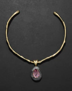 Bonbon Crystal Teardrop Lucite Collar Necklace- Clear + Petal Crystal