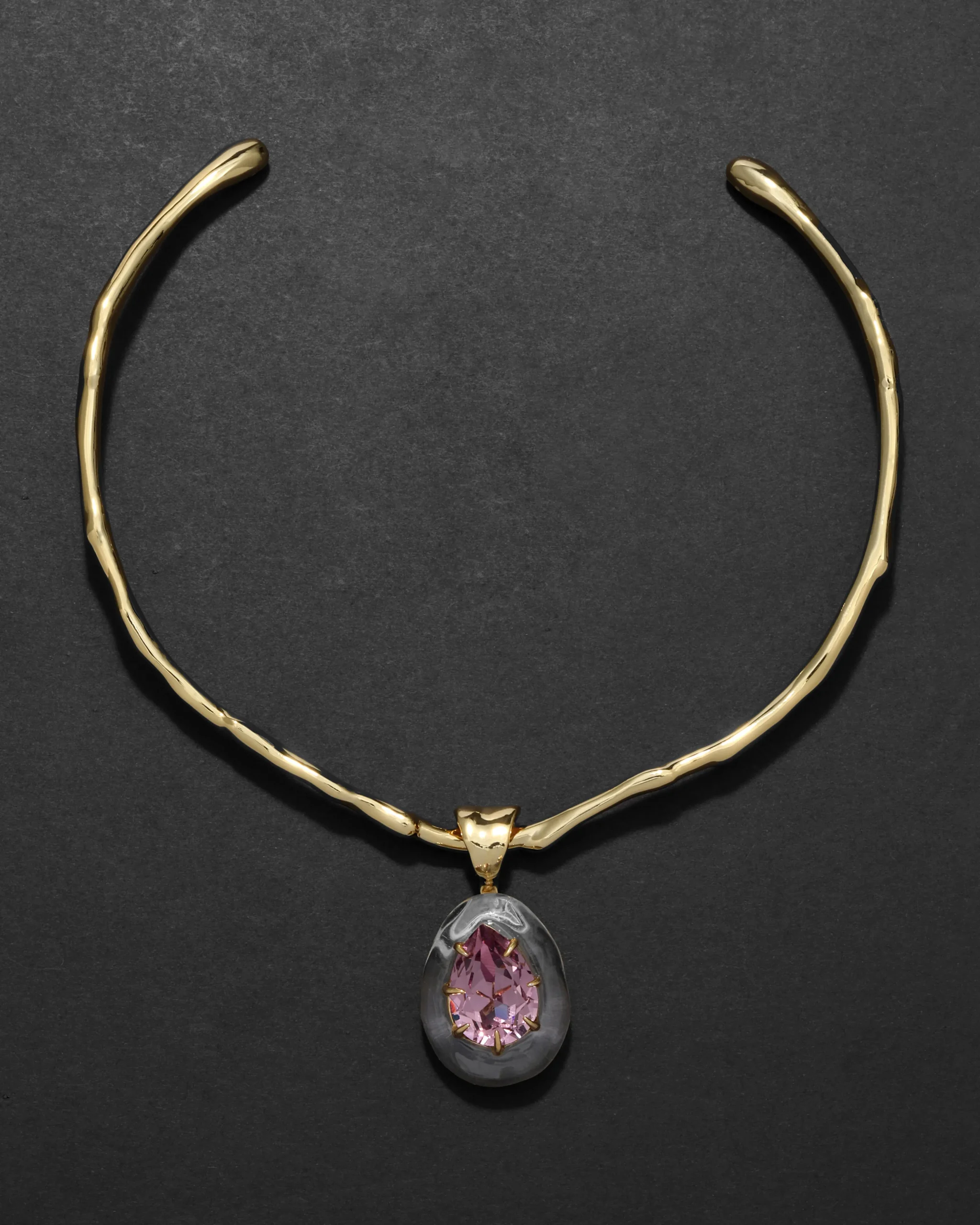 Bonbon Crystal Teardrop Lucite Collar Necklace- Clear + Petal Crystal