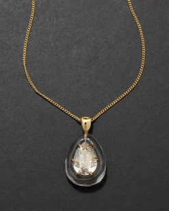 Bonbon Crystal Teardrop Lucite Pendant Necklace- Clear