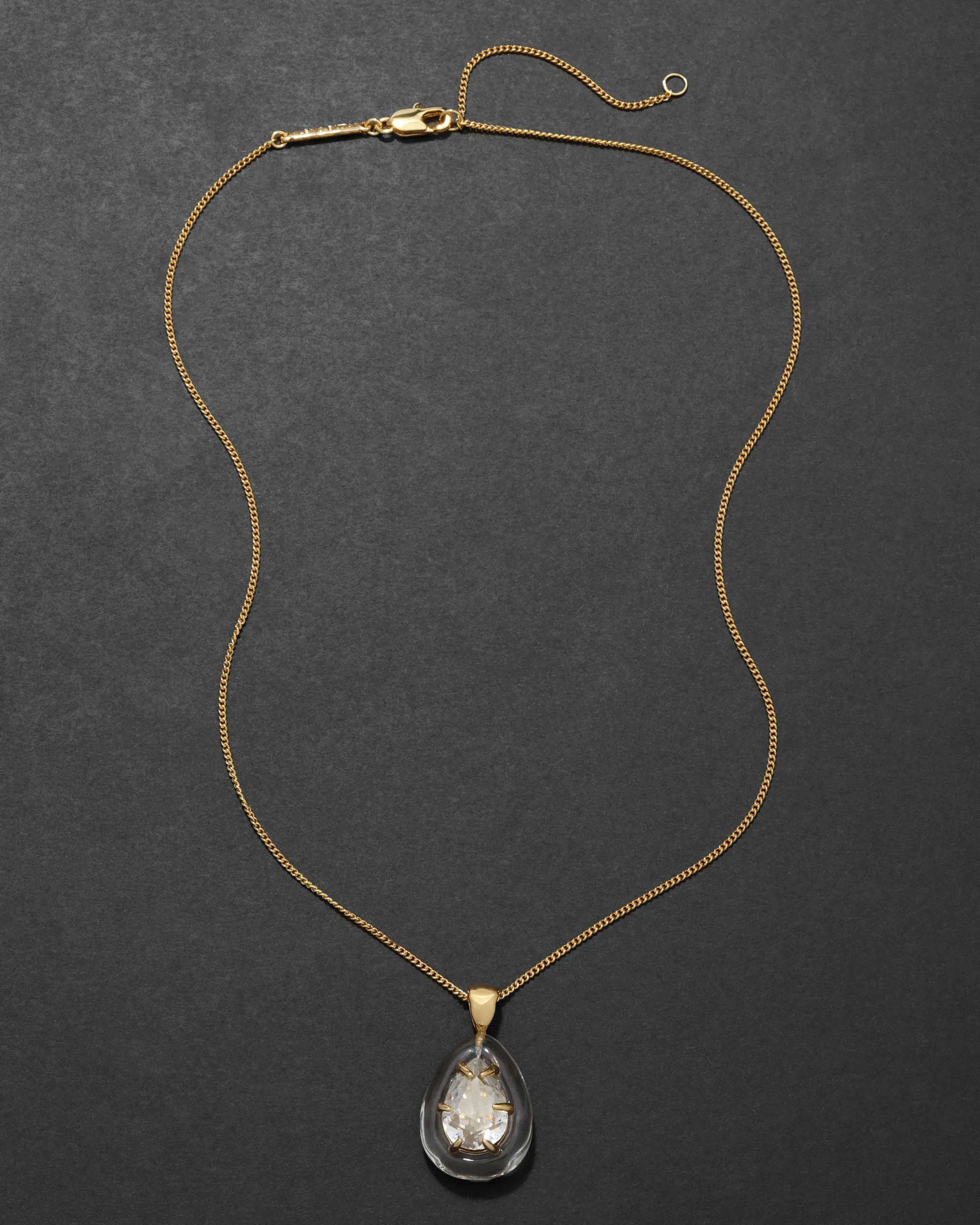 Bonbon Crystal Teardrop Lucite Pendant Necklace- Clear