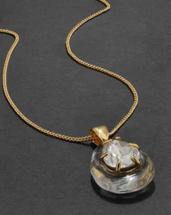 Bonbon Crystal Teardrop Lucite Pendant Necklace- Clear