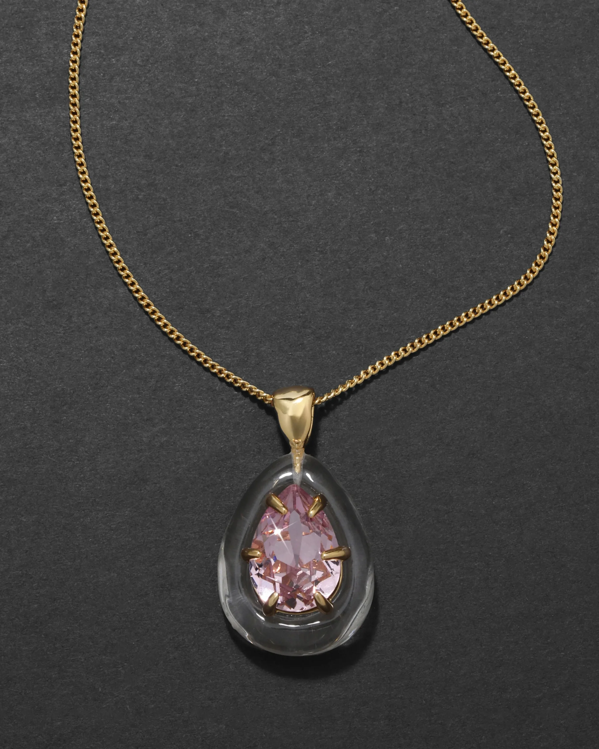Bonbon Crystal Teardrop Lucite Pendant Necklace- Clear + Petal Crystal