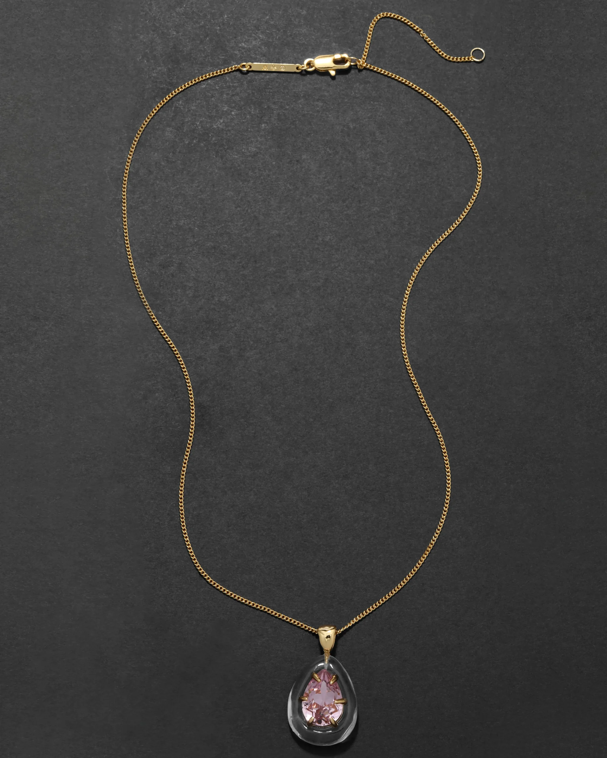 Bonbon Crystal Teardrop Lucite Pendant Necklace- Clear + Petal Crystal