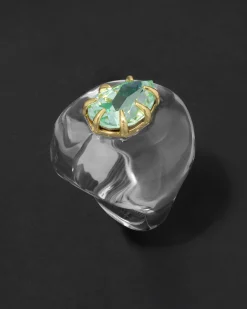 Bonbon Crystal Teardrop Lucite Ring- Clear + Basil Crystal