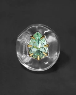 Bonbon Crystal Teardrop Lucite Ring- Clear + Basil Crystal