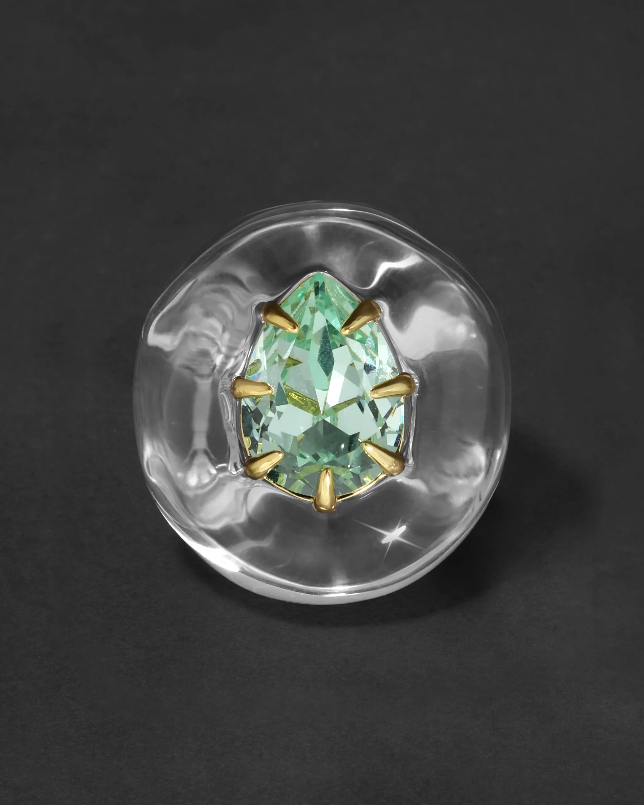 Bonbon Crystal Teardrop Lucite Ring- Clear + Basil Crystal