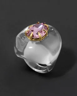 Bonbon Crystal Teardrop Lucite Ring- Clear + Petal Crystal