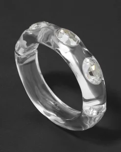 Bonbon Large Crystal Studded Lucite Hinge Bracelet- Clear