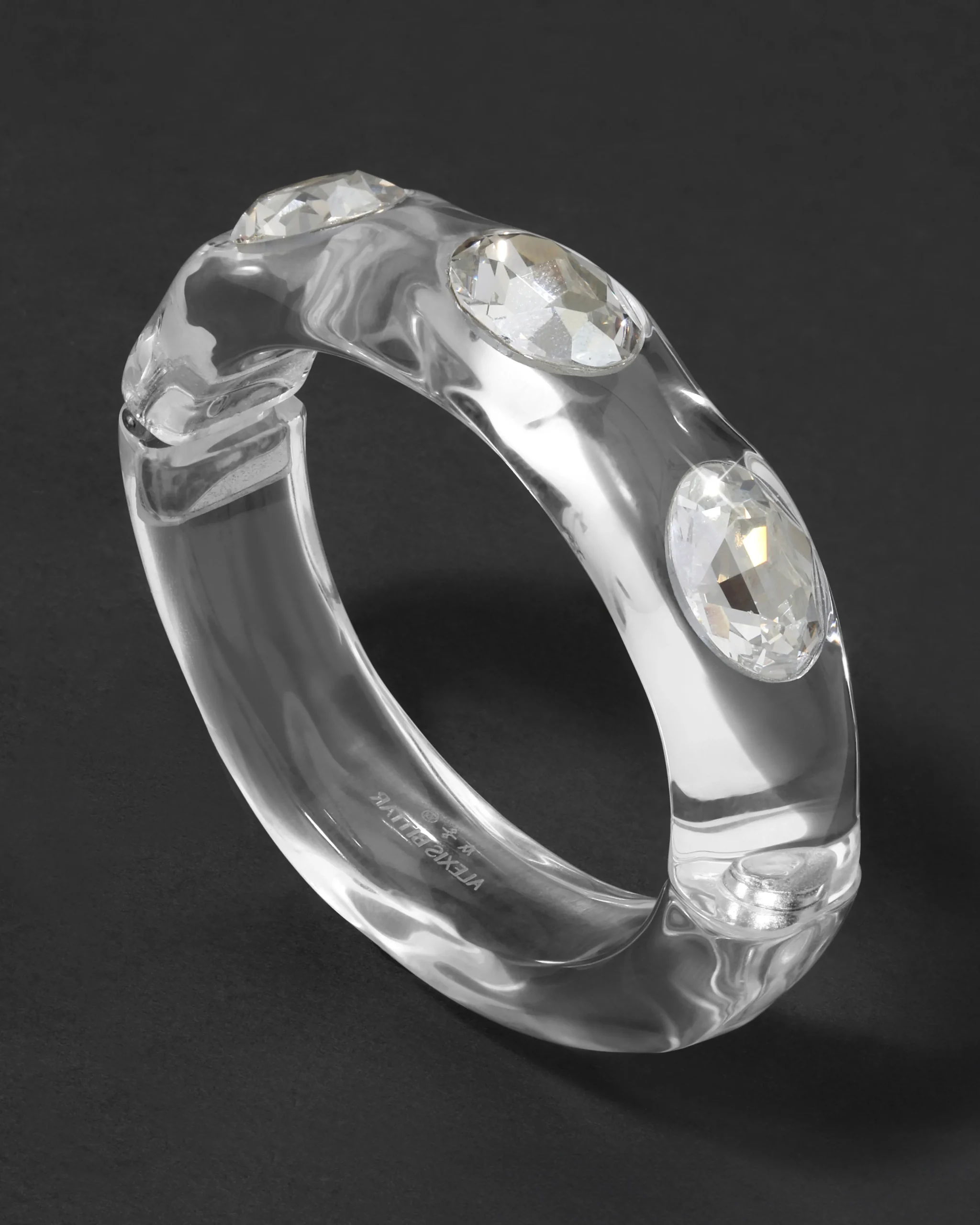 Bonbon Large Crystal Studded Lucite Hinge Bracelet- Clear