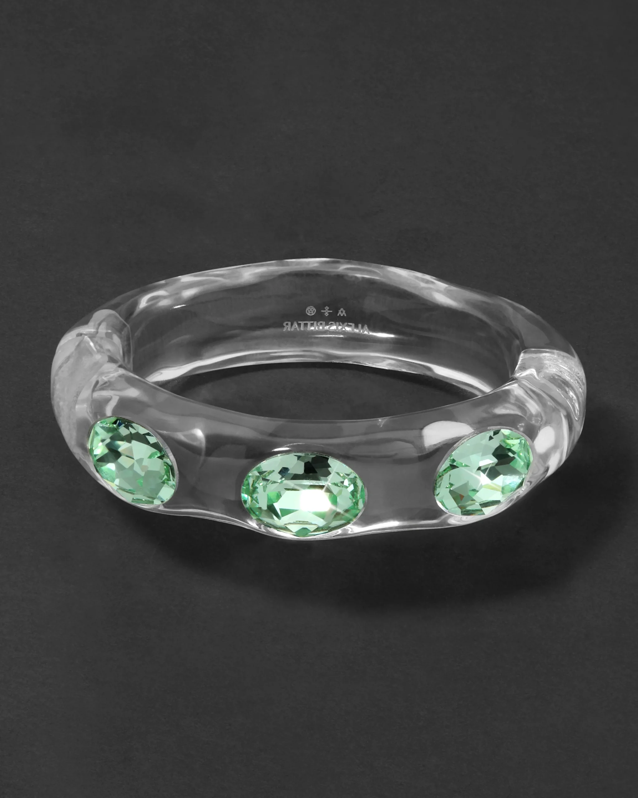 Bonbon Large Crystal Studded Lucite Hinge Bracelet- Clear + Basil Crystal