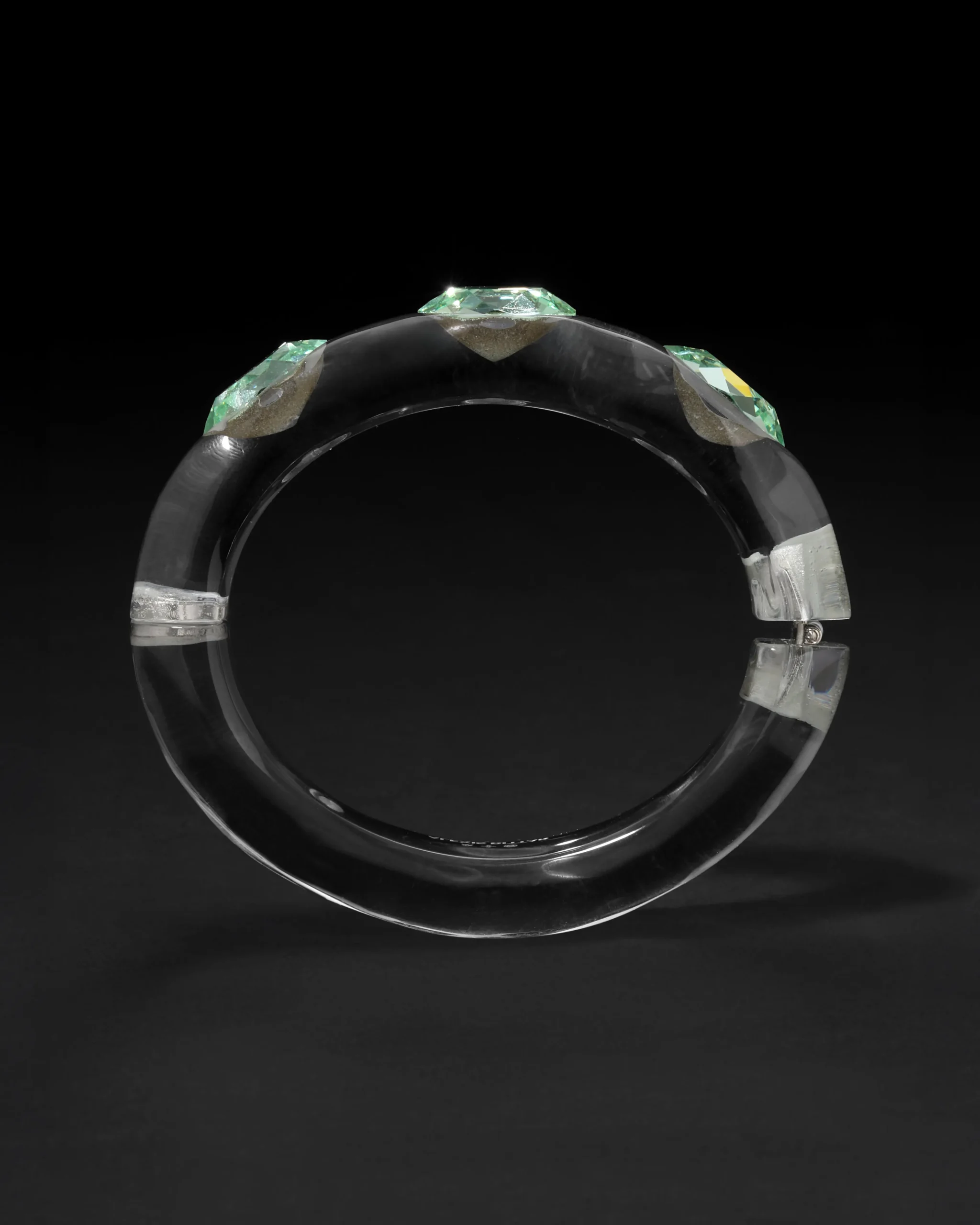 Bonbon Large Crystal Studded Lucite Hinge Bracelet- Clear + Basil Crystal