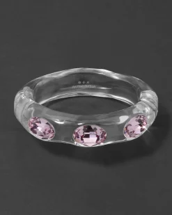 Bonbon Large Crystal Studded Lucite Hinge Bracelet- Clear + Petal Crystal