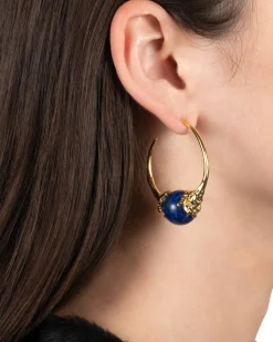 Brut Gold Capped Lapis Hoop Earring