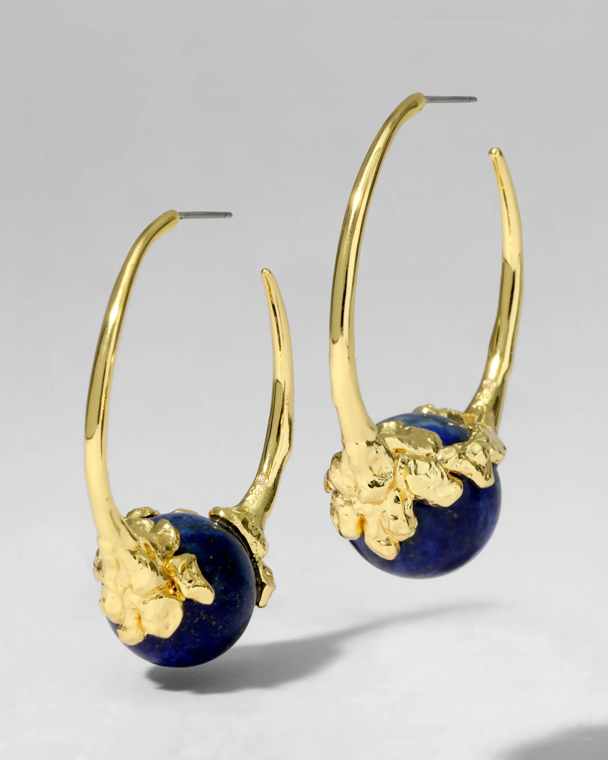 Brut Gold Capped Lapis Hoop Earring