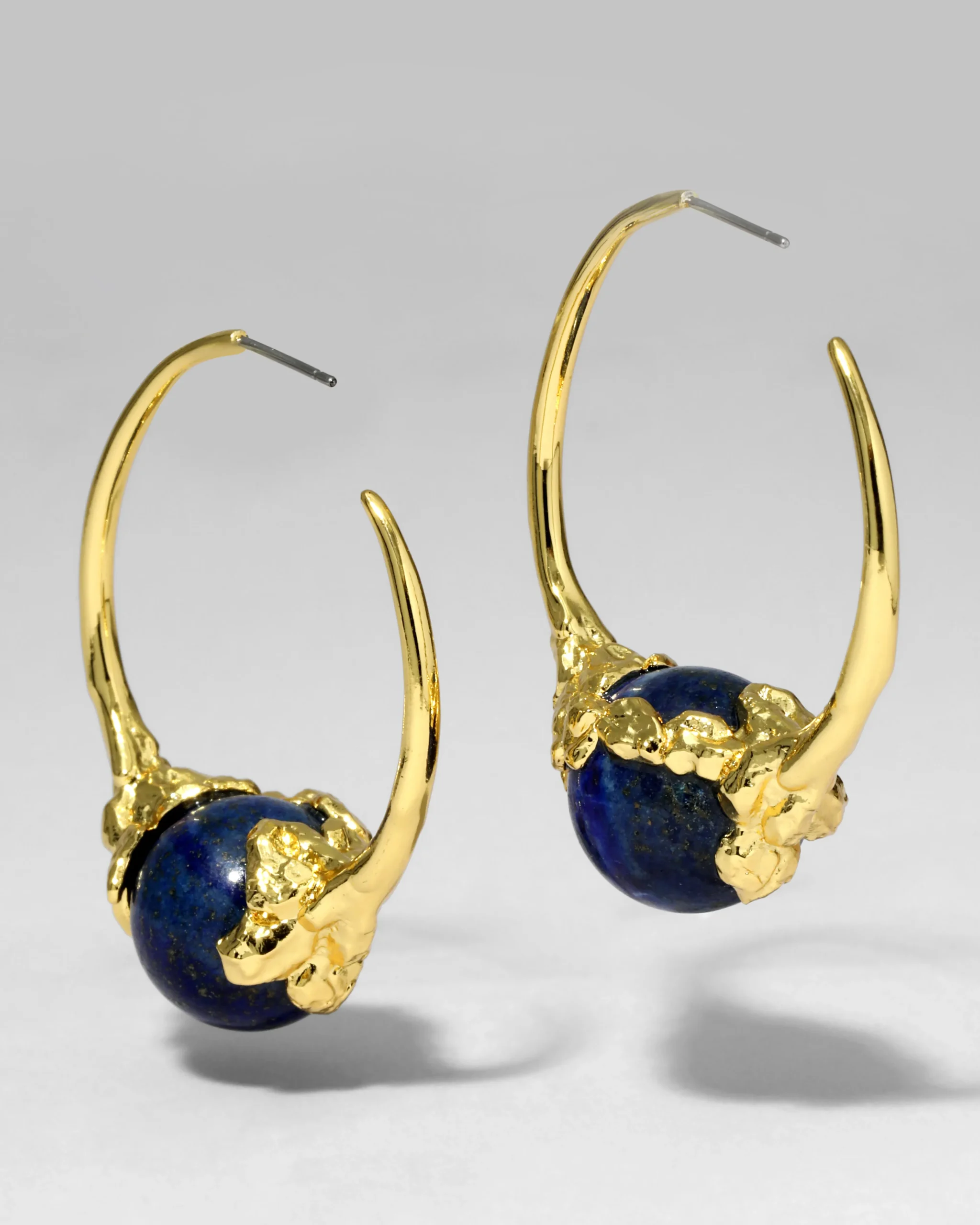 Brut Gold Capped Lapis Hoop Earring