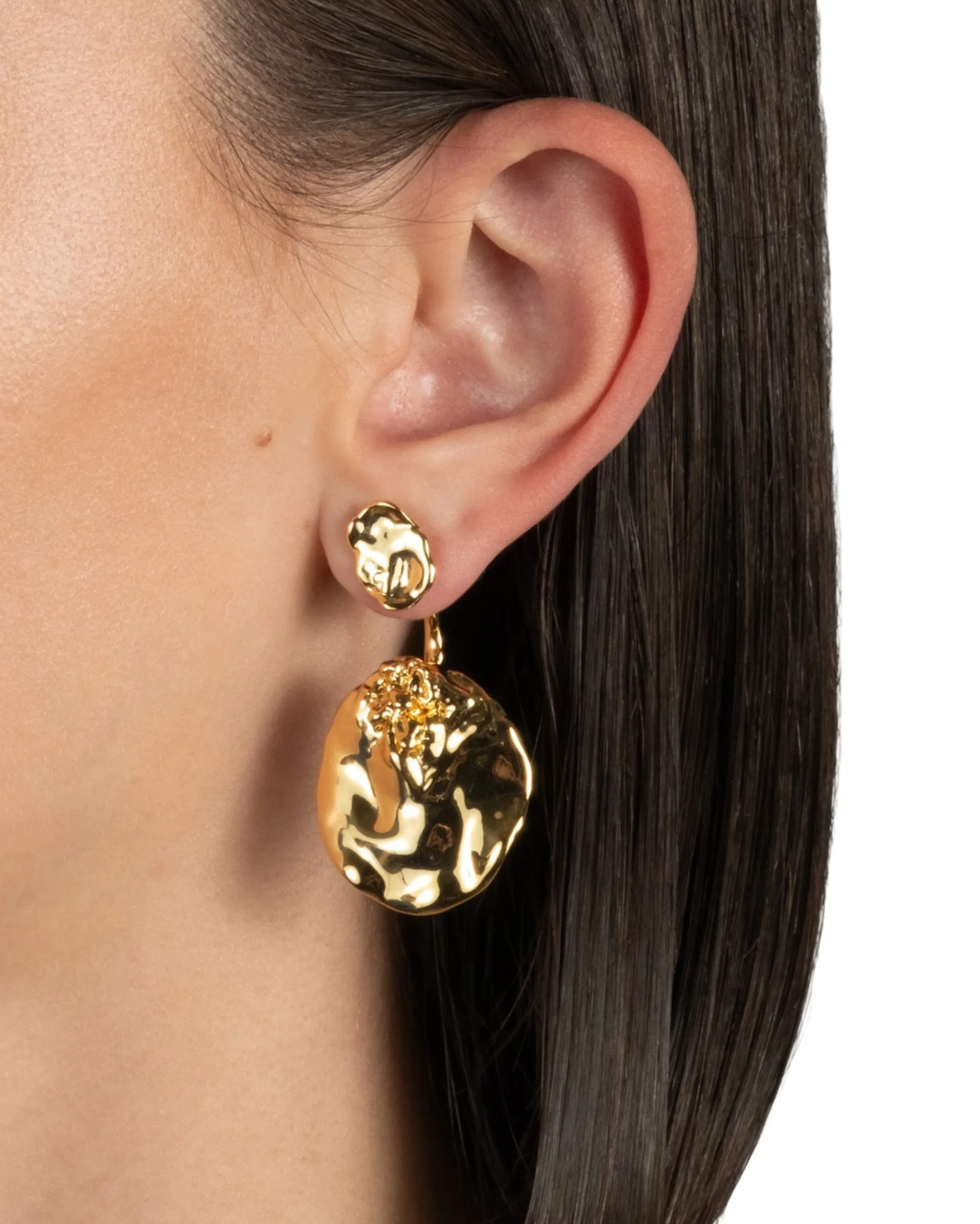 Brut Gold Coin Front Back Earring