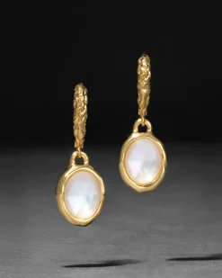 Brut Gold Linear Drop Earring- White Mother of Pearl