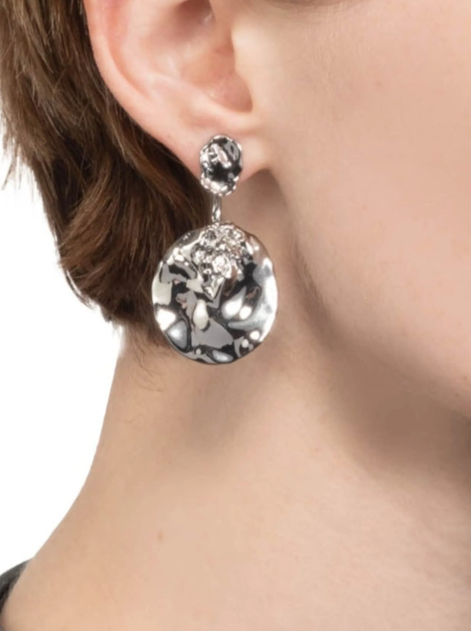 Brut Silver Coin Front Back Earring