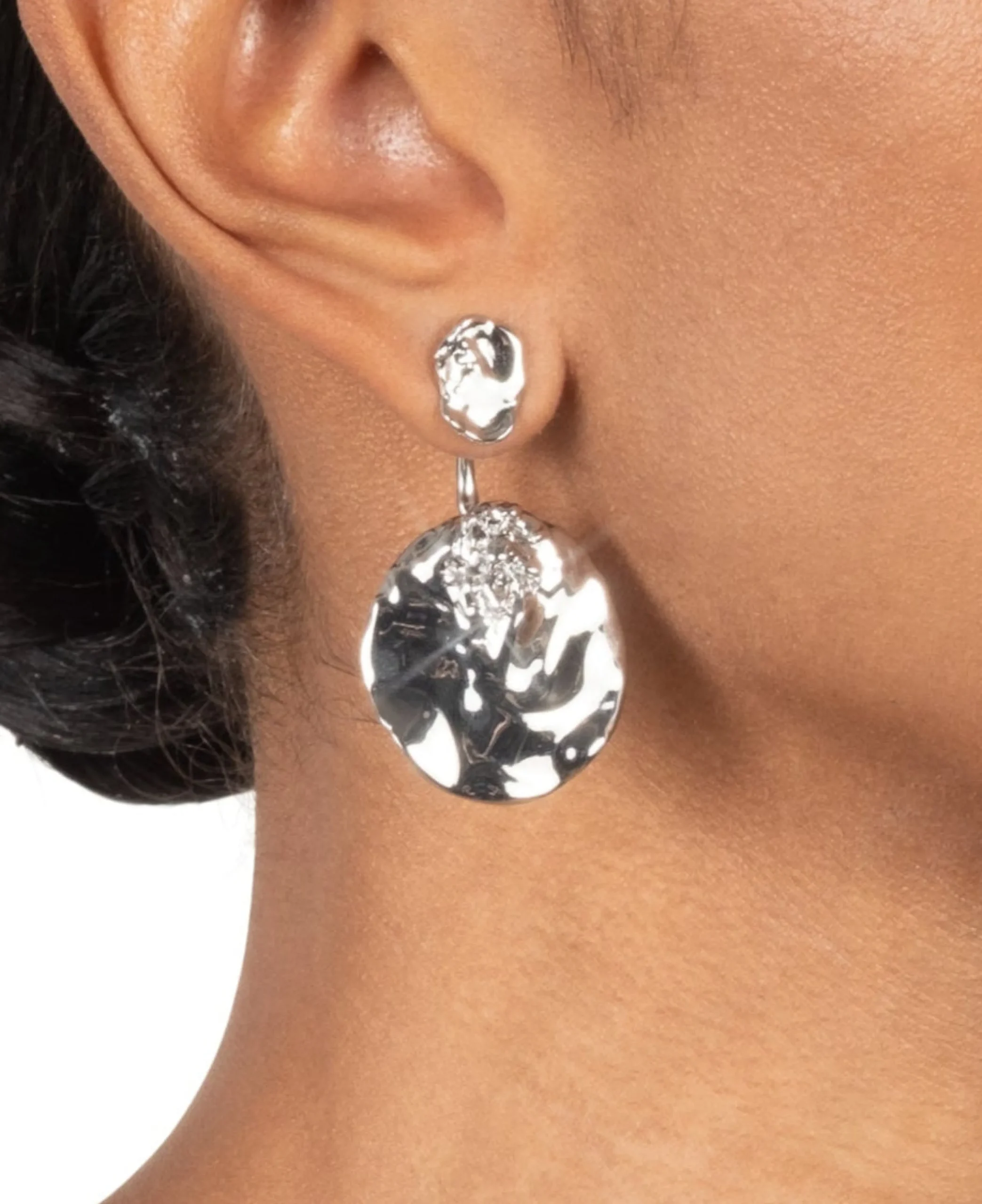 Brut Silver Coin Front Back Earring