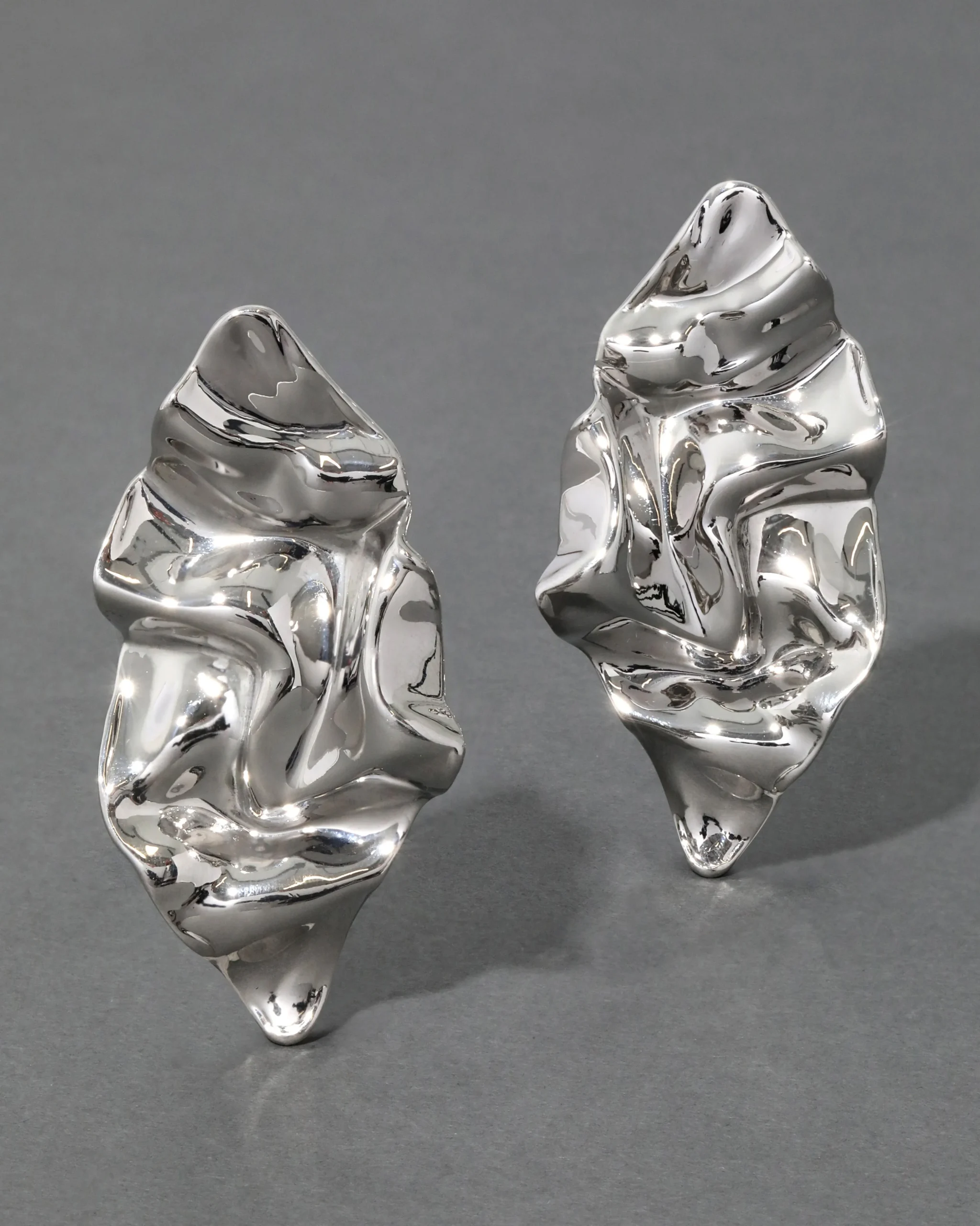 Crumpled Large Post Earring- Silver