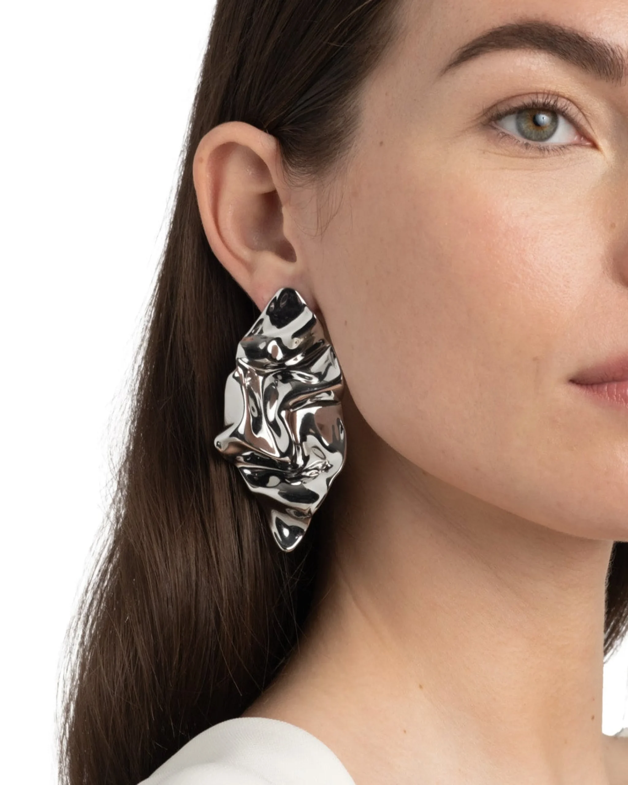 Crumpled Large Post Earring- Silver