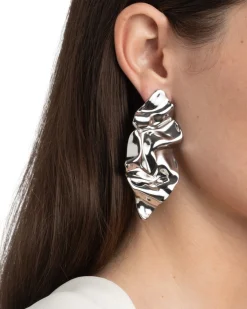 Crumpled Large Post Earring- Silver