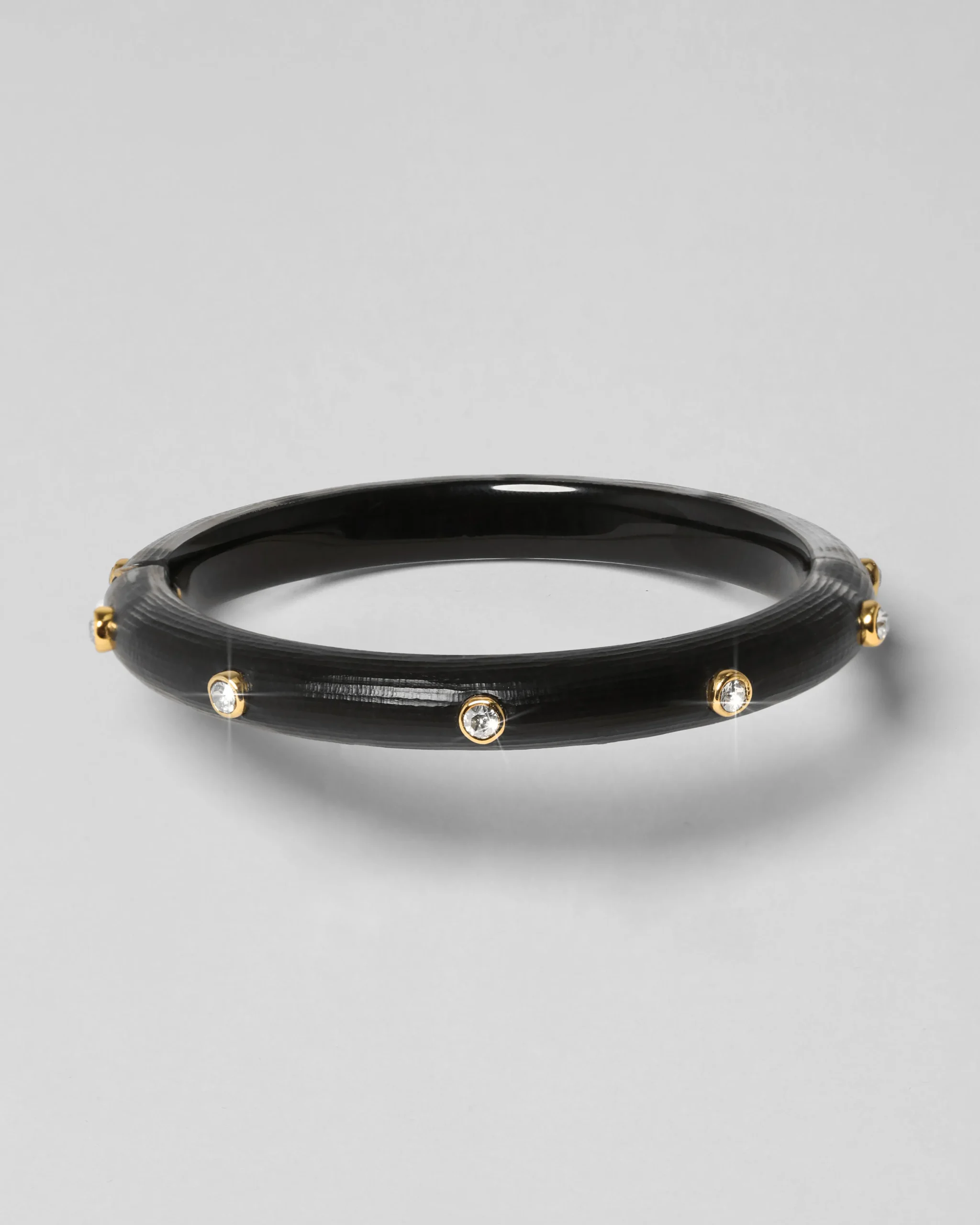 Crystal Studded Lucite Hinge Bracelet - Black