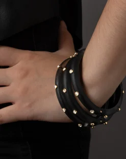 Crystal Studded Lucite Hinge Bracelet - Black