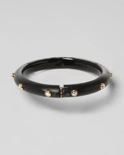 Crystal Studded Lucite Hinge Bracelet - Black