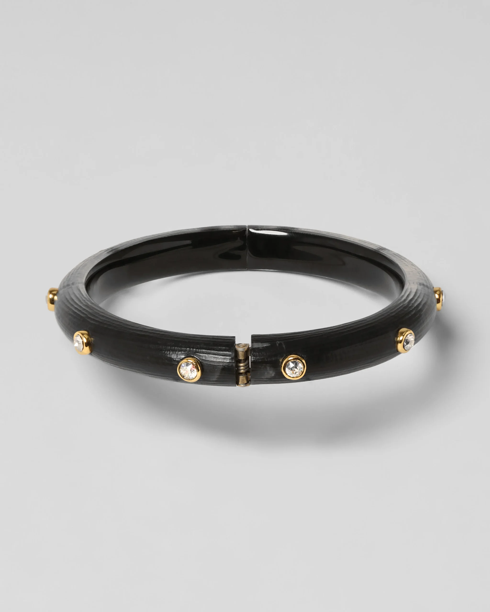 Crystal Studded Lucite Hinge Bracelet - Black