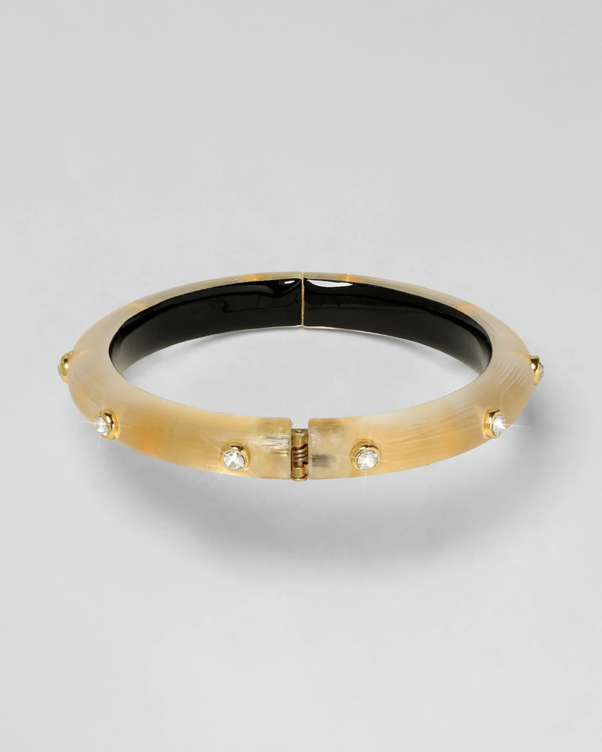 Crystal Studded Lucite Hinge Bracelet - Gold