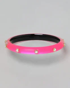 Crystal Studded Lucite Hinge Bracelet - Neon Pink